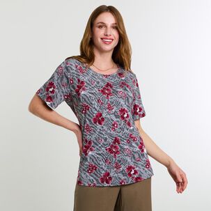Polera Full Print Manga Corta Cuello Redondo Mujer Lesage