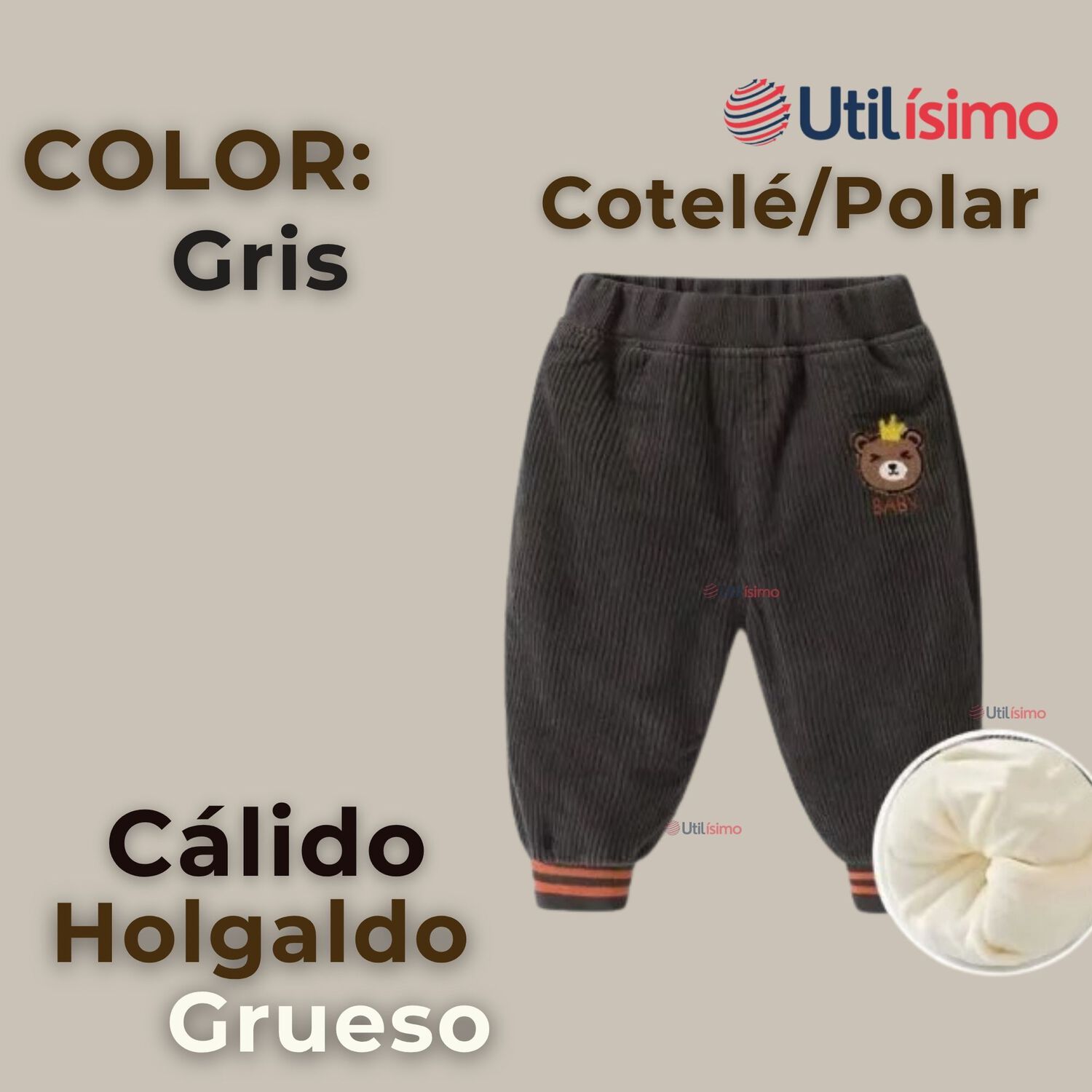 Buzo Cotel&eacute; Forrado En Polar Ni&ntilde;o Pantal&oacute;n Gris image number 1.0