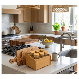 Especiero Organizador Madera Bamb&uacute; 6 Frascos Cocina