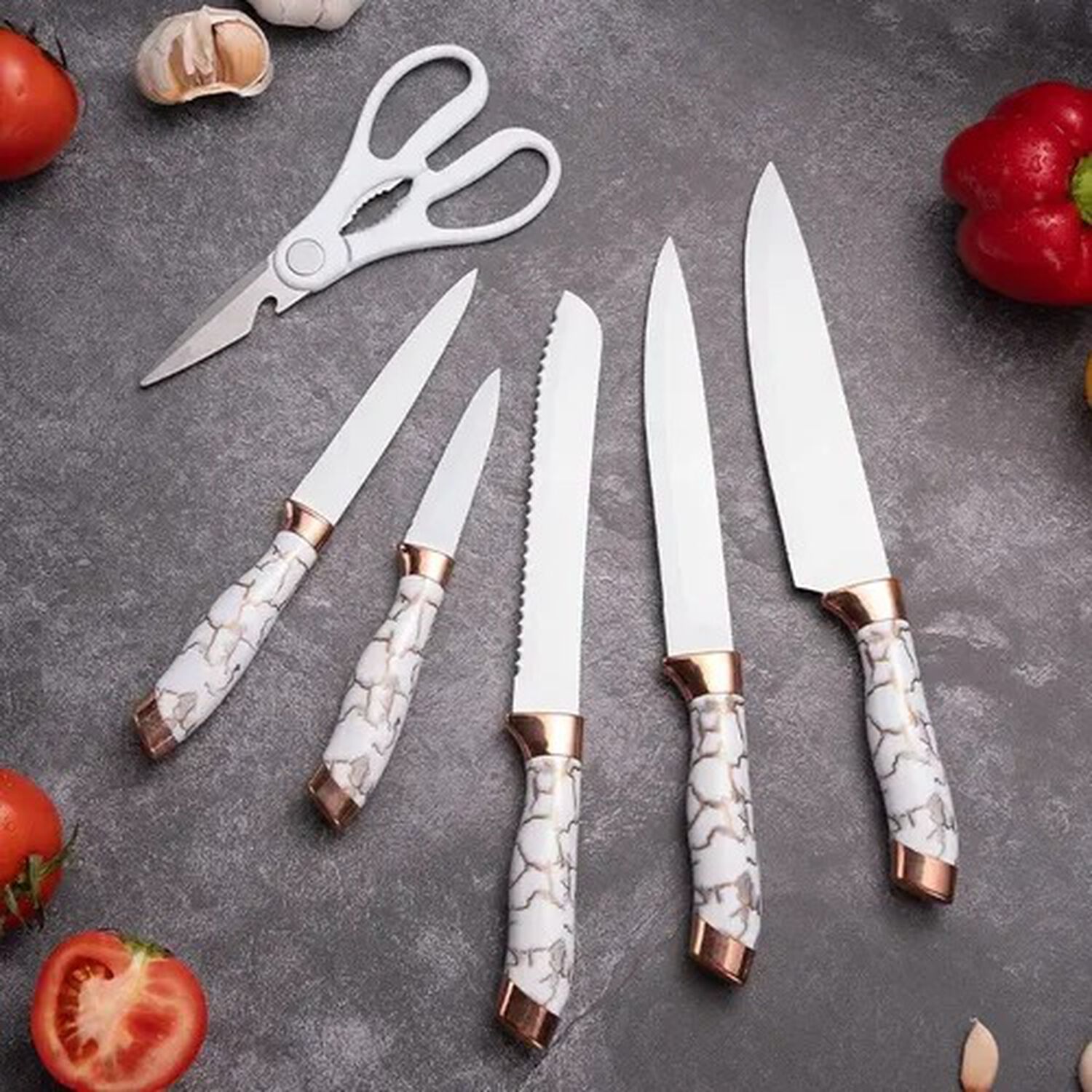 Set De Cuchillos De Cocina Marble Lux Blanco Dorado image number 3.0