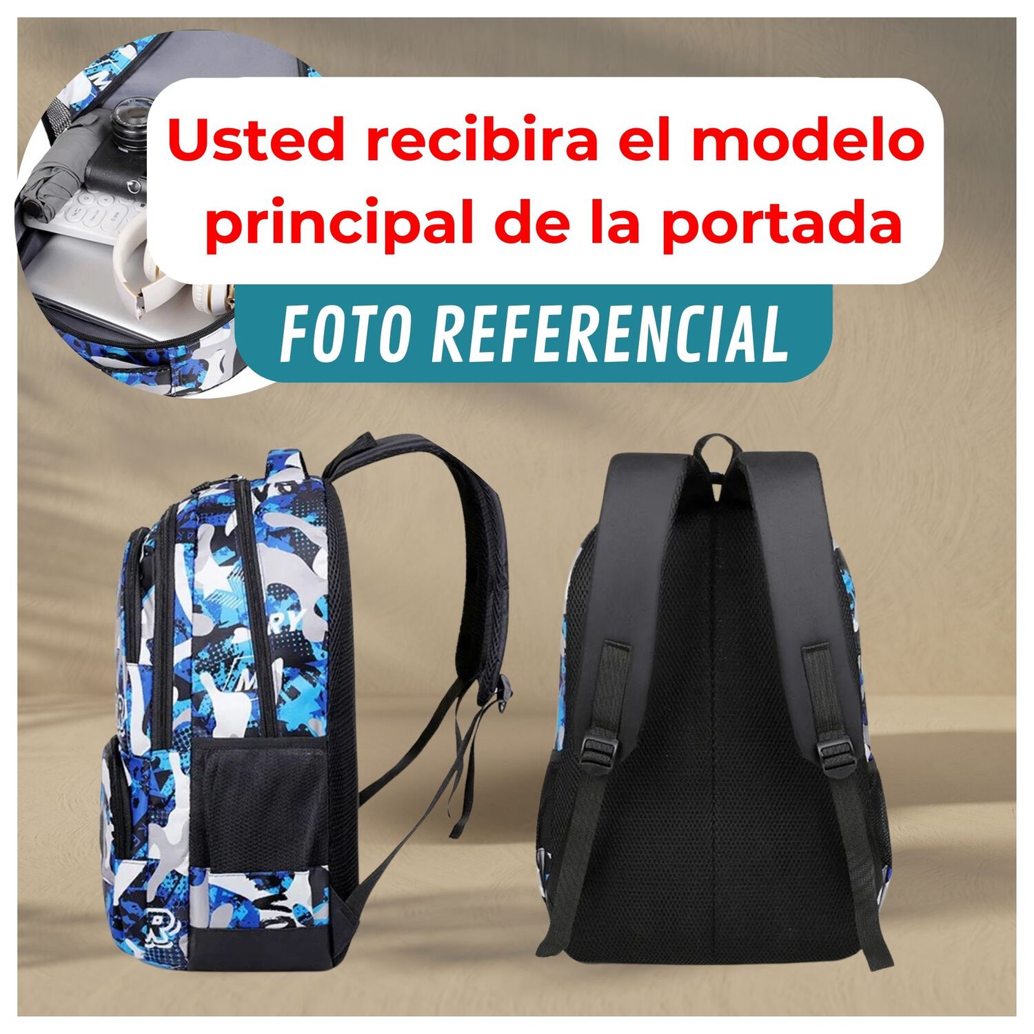 Mochila Escolar Juvenil Y Universitario 45cm Diseño Camuflaje Green Unisex image number 2.0
