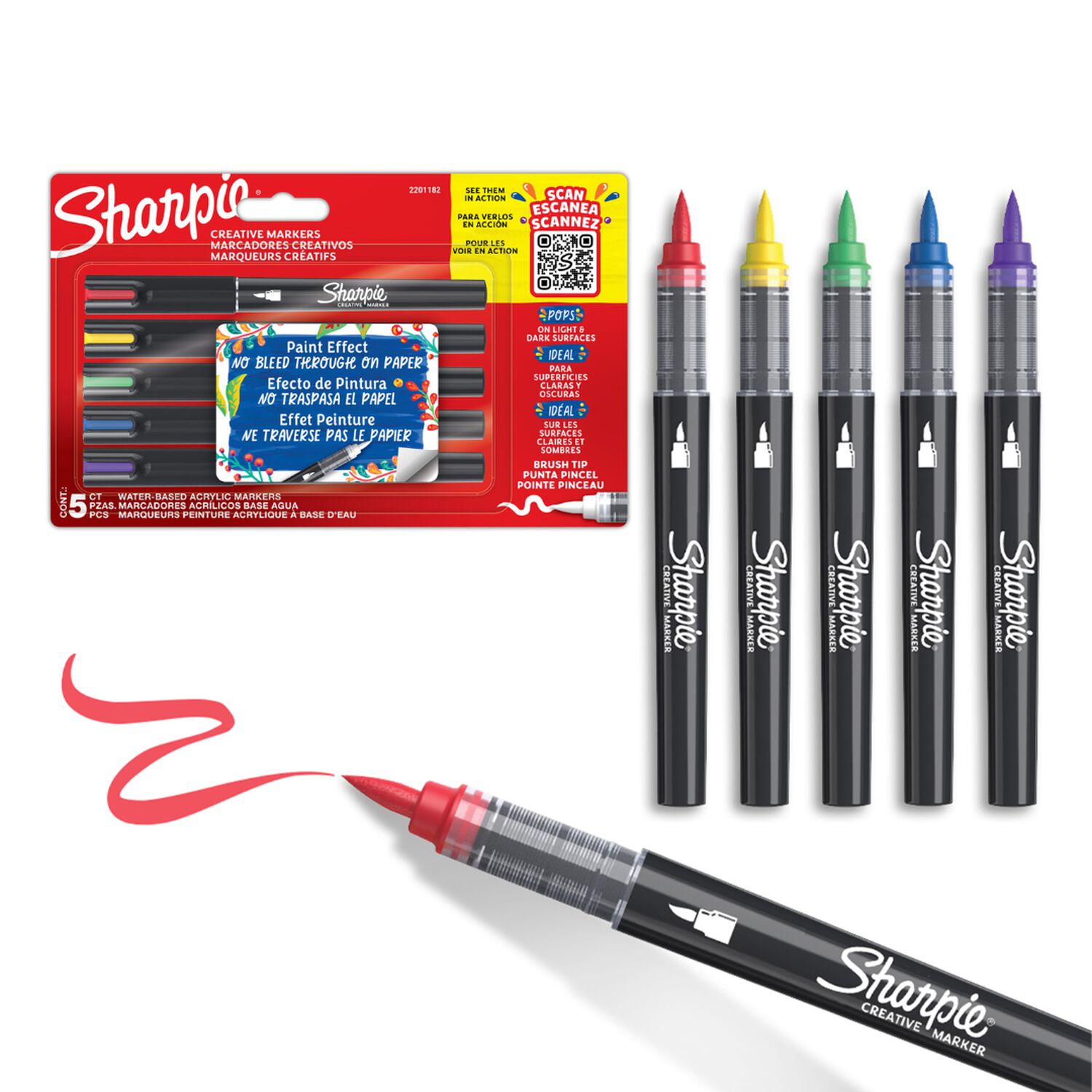 Sharpie Marcadores Acr&iacute;lico Punta Pincel 5 Colores Surtidos image number 1.0