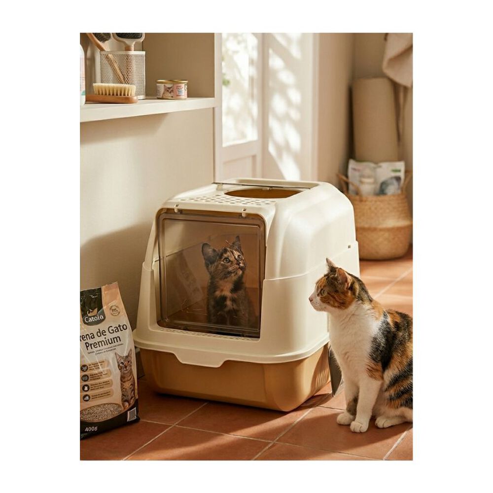 Arenero Para Gatos Ba&ntilde;o Cerrado Antisalpicaduras Con Pala Naranja image number 1.0