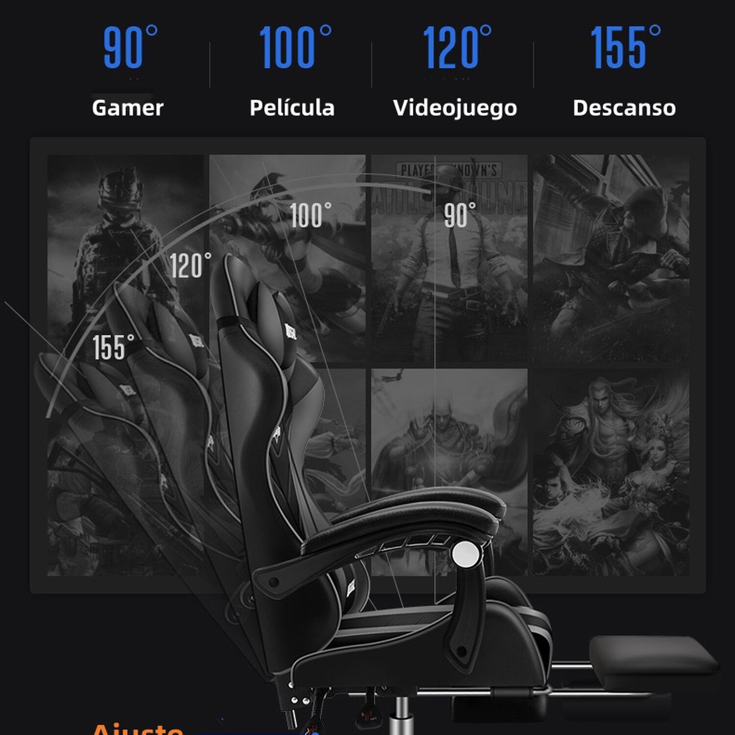Silla Gamer Reclinable Con Reposa Pies Negra Lubabycas image number 7.0