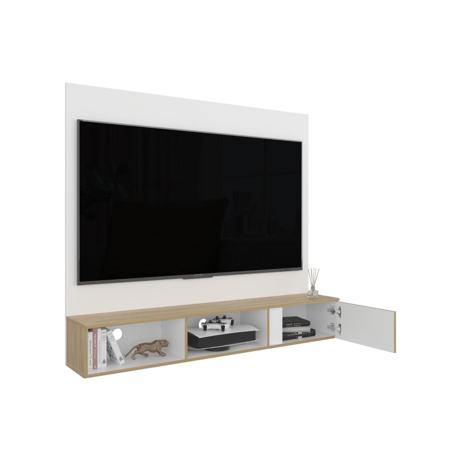 Panel Tv 65"150x132,5x29,6 Cm Blanco Y Cafe Claro image number 1.0