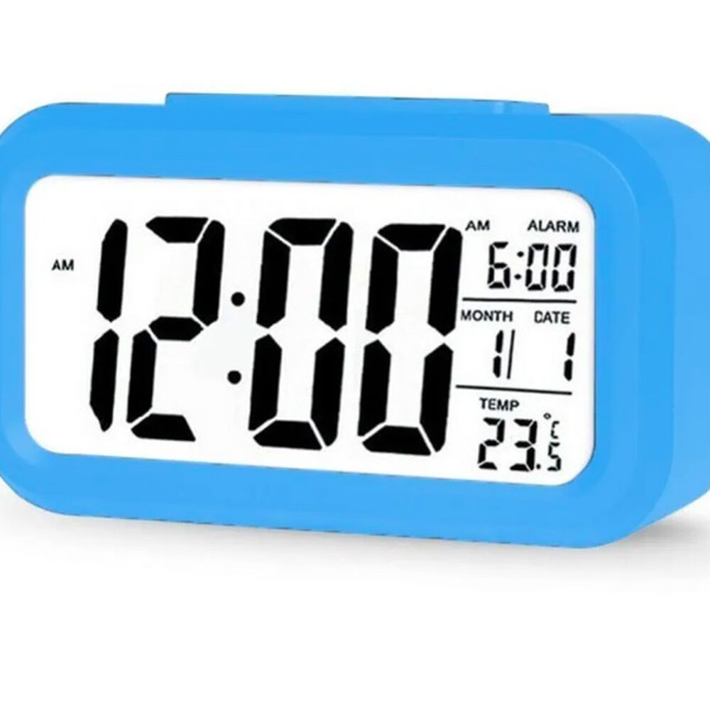 Reloj Despertador Digital Luz Lcd Temperatura Azul image number 0.0