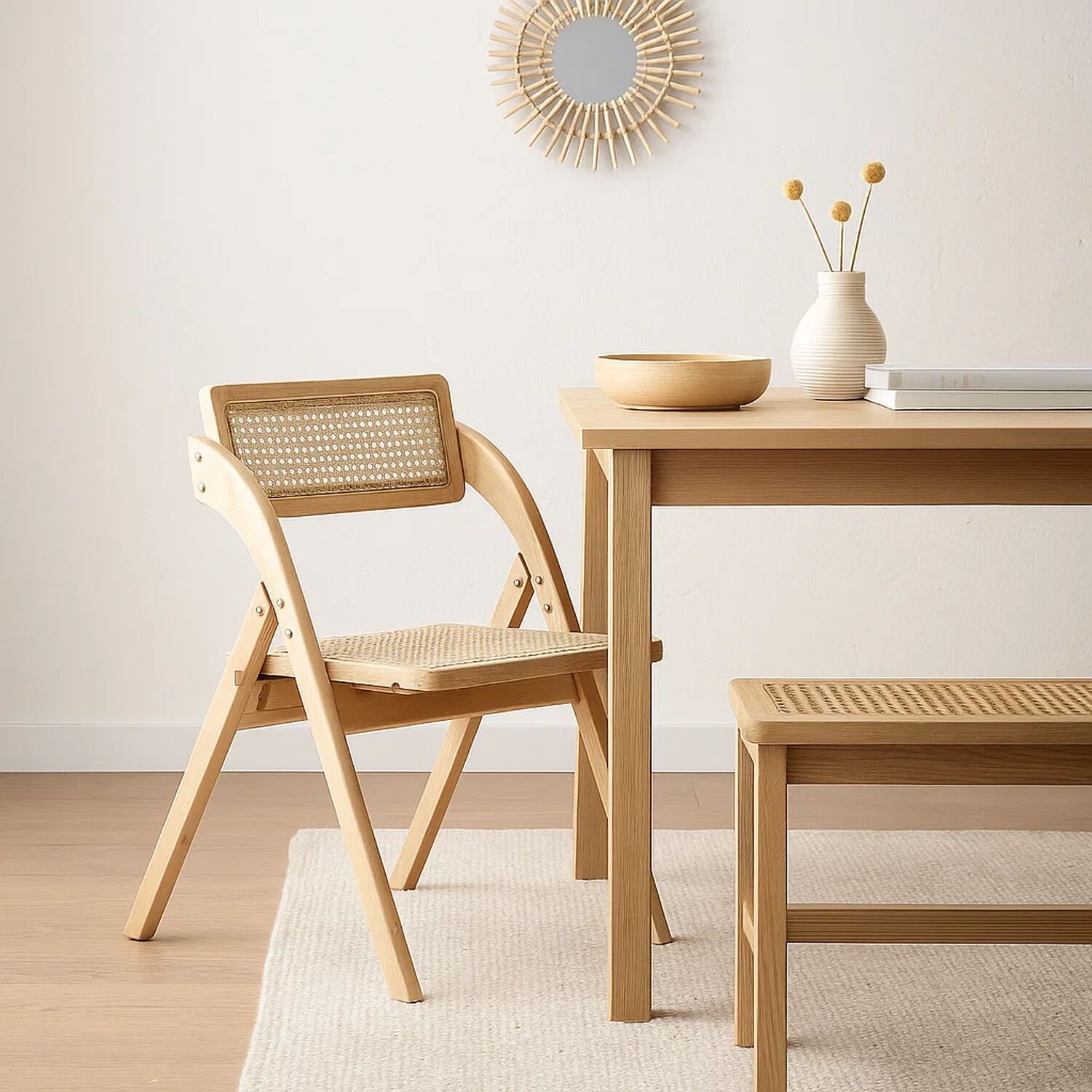 Silla Ambar Plegable De Madera Rattan Natural image number 2.0