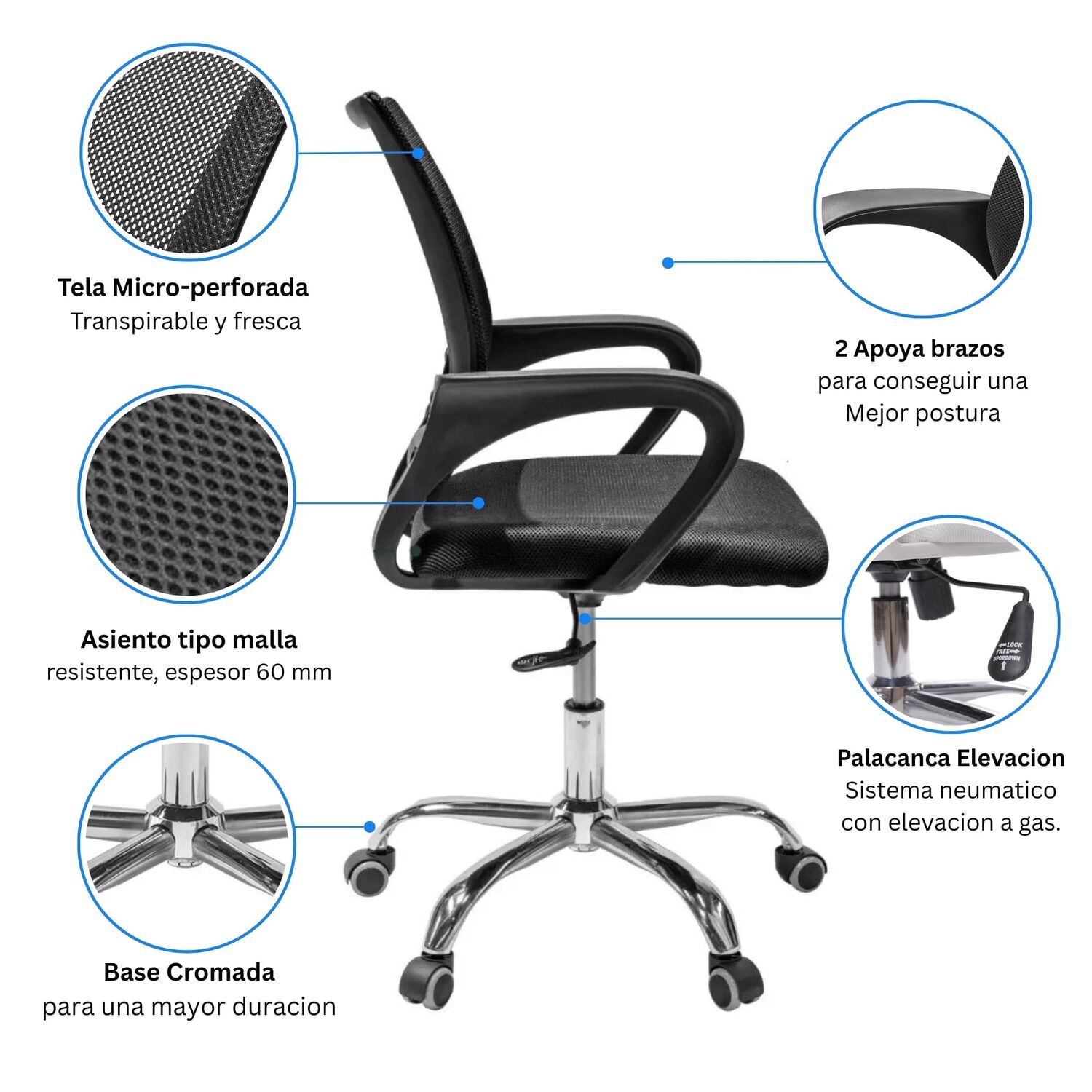 Combo Oficina New York 1 Escritorio Cartagena + Silla De Color Ergon&oacute;mica Con Altura Ajustable image number 2.0