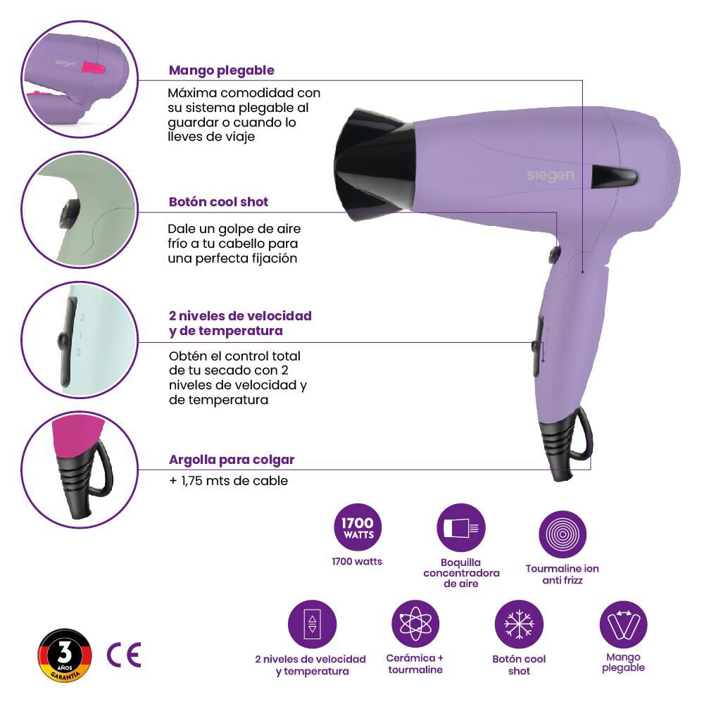 Secador De Pelo Siegen Let's Go Travel SG-3012C61 image number 6.0