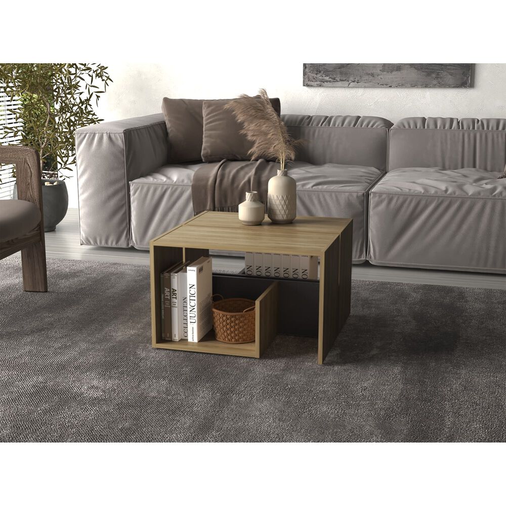 Mesa Lateral 63,4x39,8x30 Cm Cafe Claro Y Negro image number 5.0