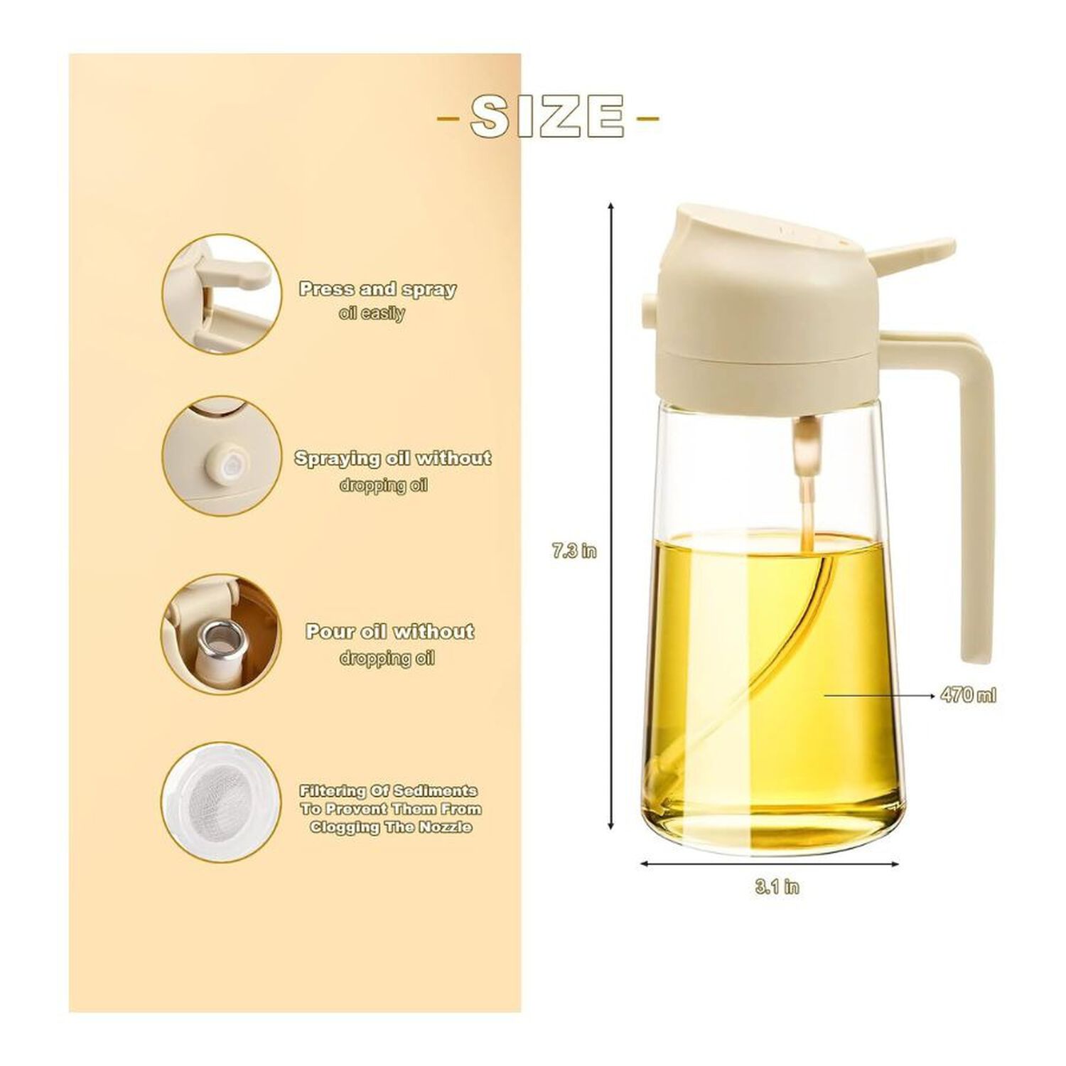 Dispensador Y Pulverizador De Aceite 2 En 1 Blanco 470 Ml image number 5.0