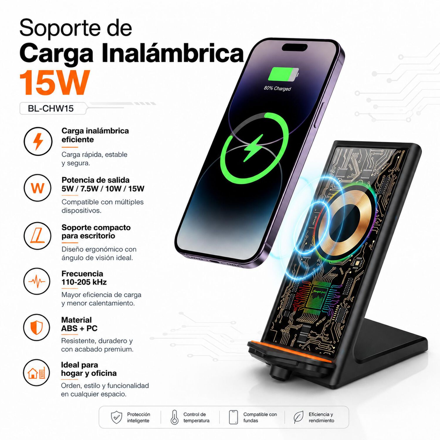 Cargador Inalambrico Qi 15w Carga Rapida Universal image number 4.0