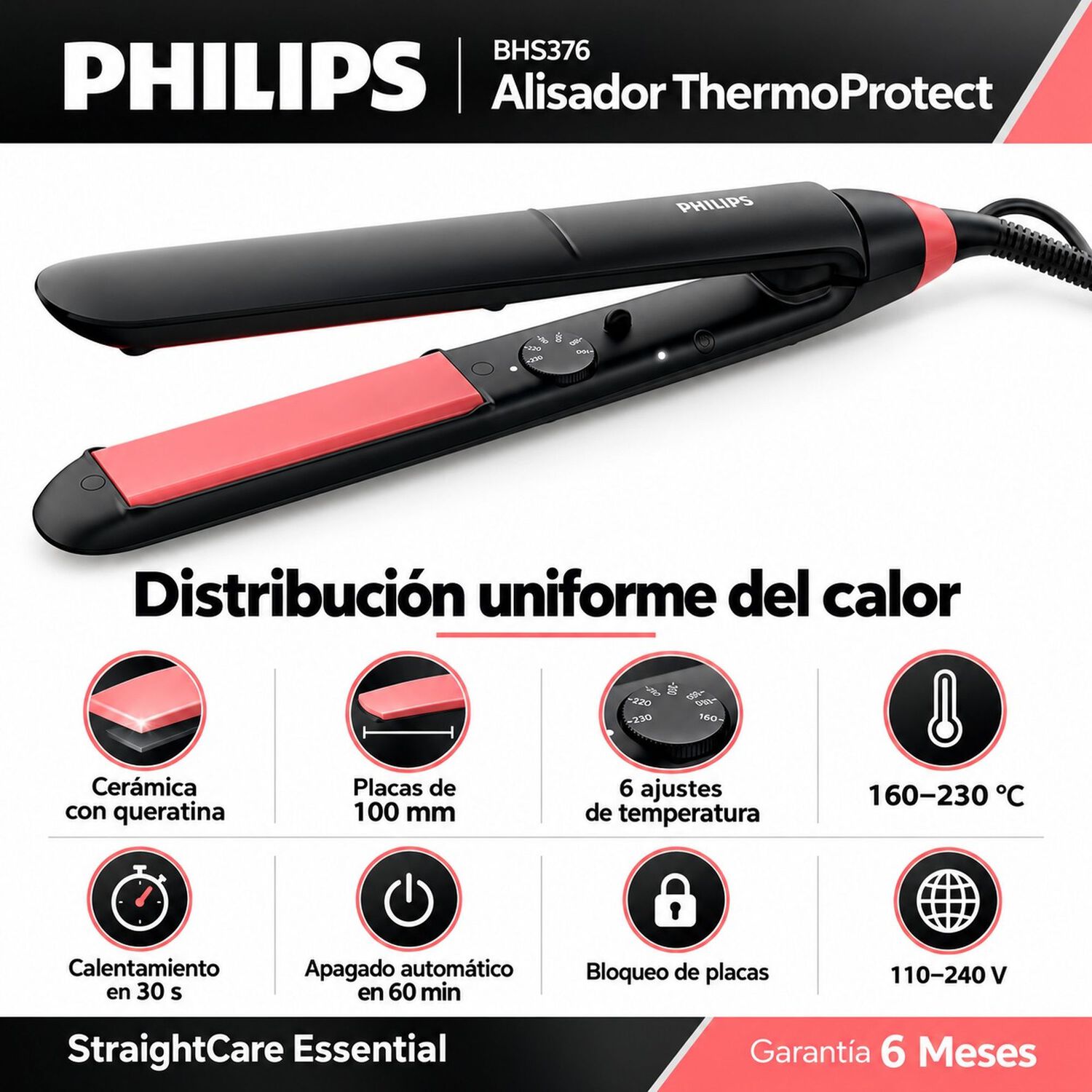 Alisador Philips Bhs376 Thermoprotect Cer&aacute;mica Queratina image number 6.0