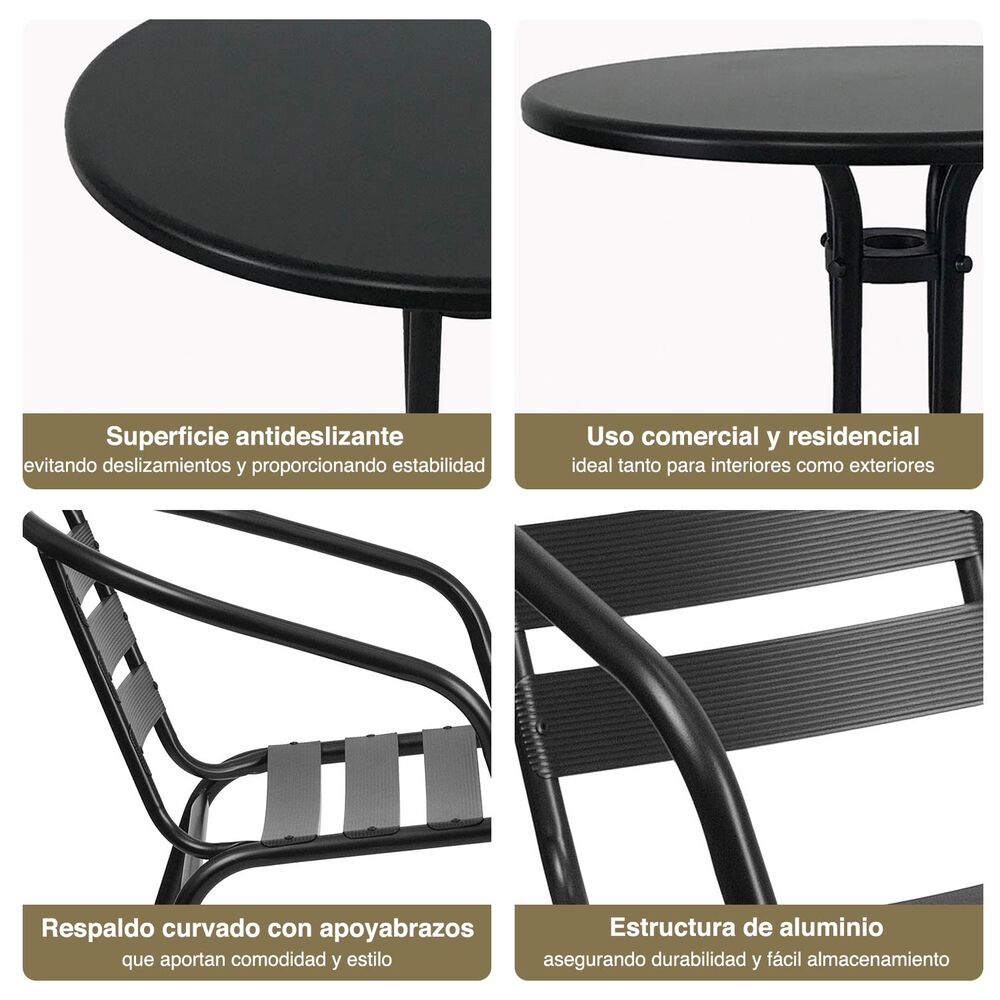 Set Terraza 2 Sillas Acero + Mesa Acero Negro 70x60 Cm image number 4.0