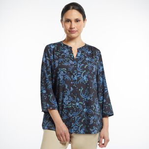 Blusa Print Abotonada Manga 3/4 Cuello Mao Mujer Lesage