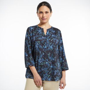 Blusa Print Abotonada Manga 3/4 Cuello Mao Mujer Lesage