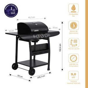 Parrilla A Gas 3 Quemadores Kansas Black