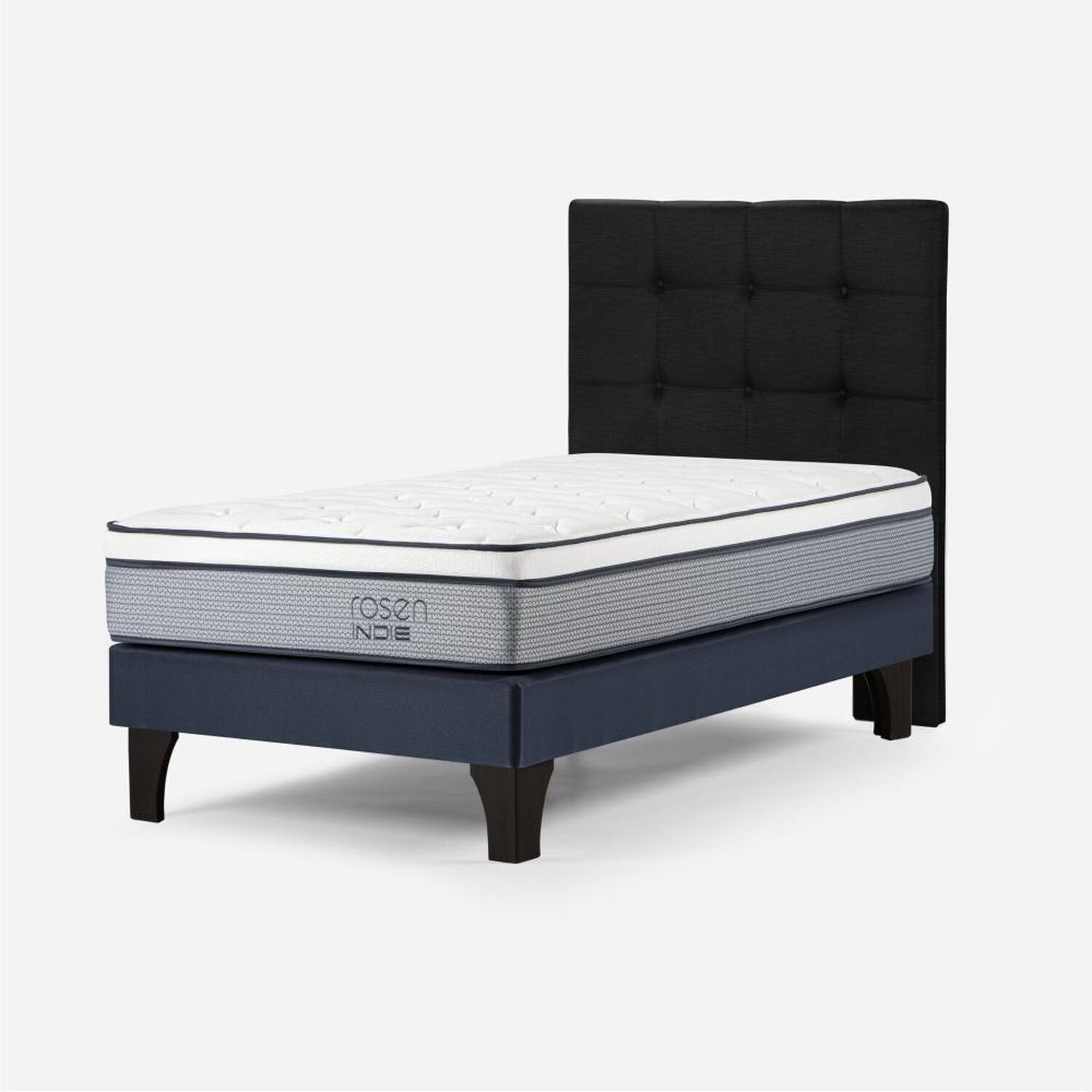 Cama Europea Rosen Indie / 1 Plaza / Base Normal + Respaldo Issey Grafito image number 2.0