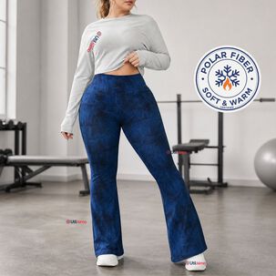 Pantal&oacute;n Polar Con Chiporro Palazzo Mujer Calza Elasticada T&eacute;rmica Azul