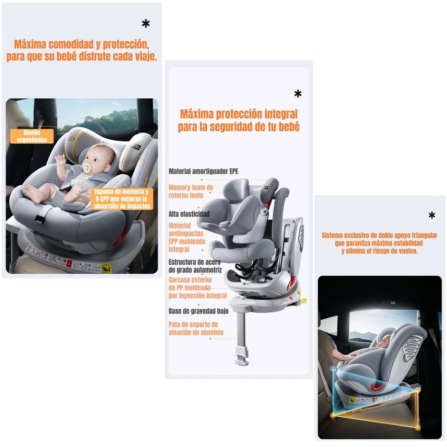 Silla De Auto Convertible 360&deg; Isofix Y Pata Apoyo Lubabycas image number 3.0