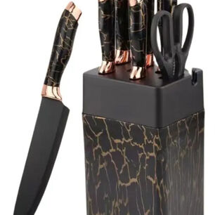 Set De Cuchillos De Cocina Marble Lux Negro Dorado
