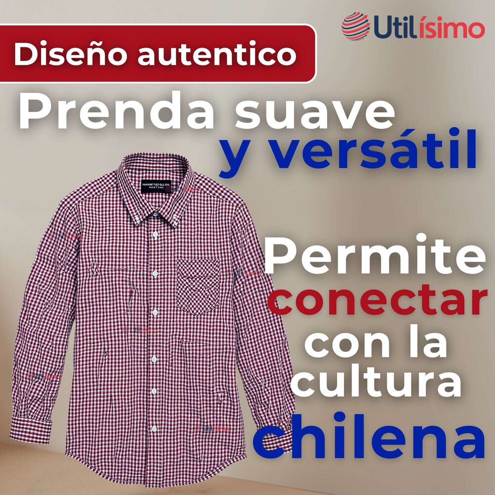 Camisa Huaso Cuadrillé Cuadro Manga Larga 100% Algodón Rojo Negro Casual image number 5.0