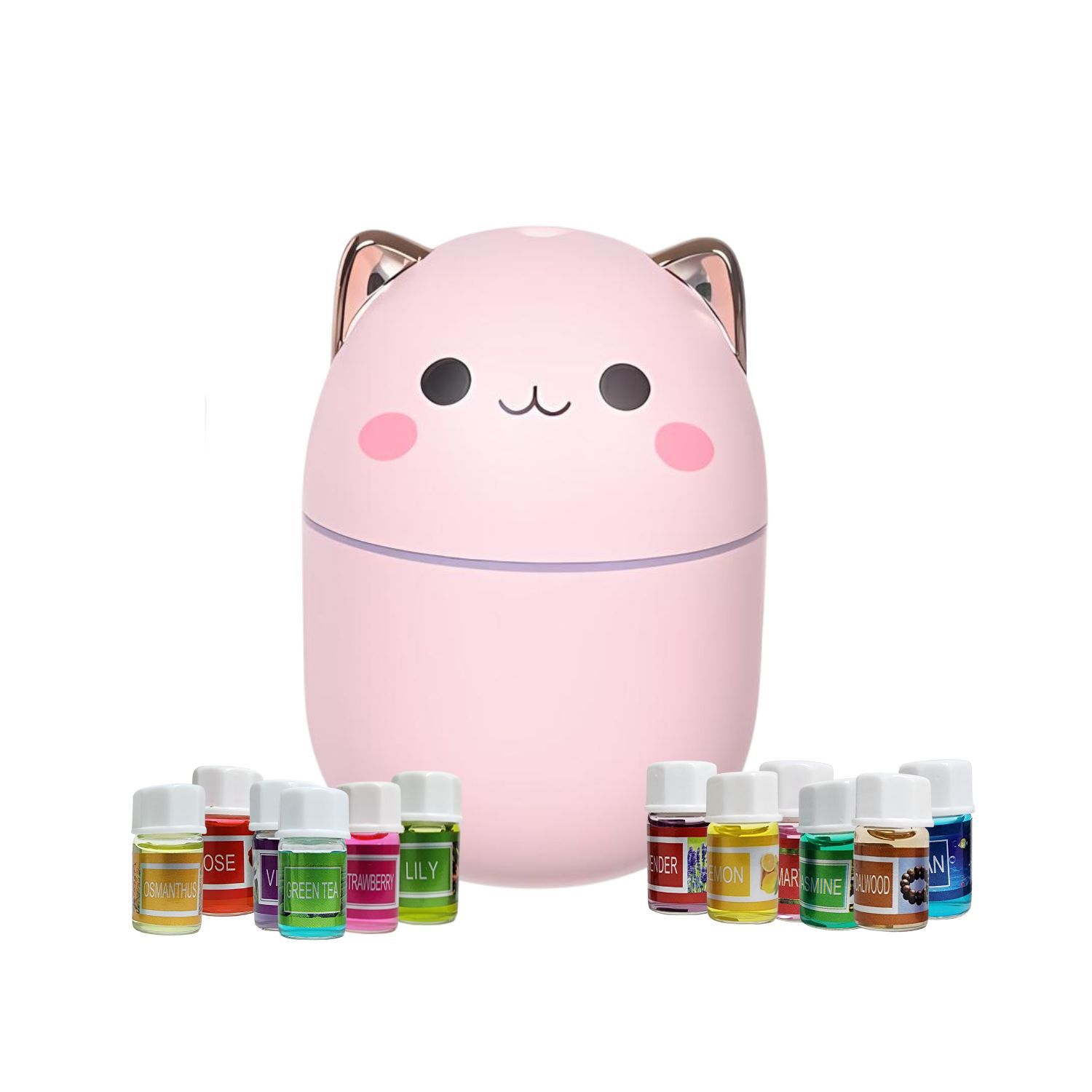 Pack Humidificador Dise&ntilde;o Gato Rosa + 12 Esencias Aromaticas image number 2.0