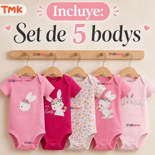 Pack 5 Bodys Manga Corta 100% Algod&oacute;n Tedmimak Ni&ntilde;a Bunny Blossom
