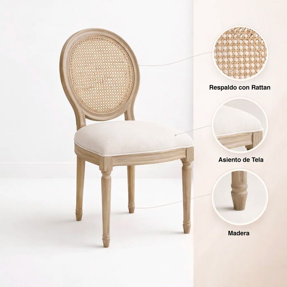 Pack De 2 Sillas De Comedor Madera Acolchada Luis Xv image number 4.0