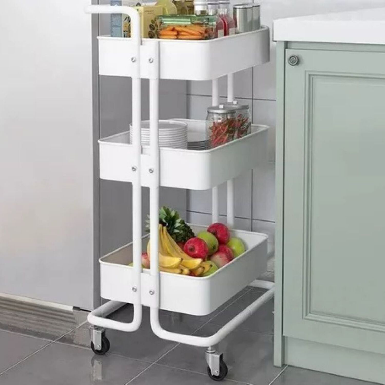 Carrito De Almacenamiento Organizador 3 Niveles Con Ruedas Color Blanco image number 6.0