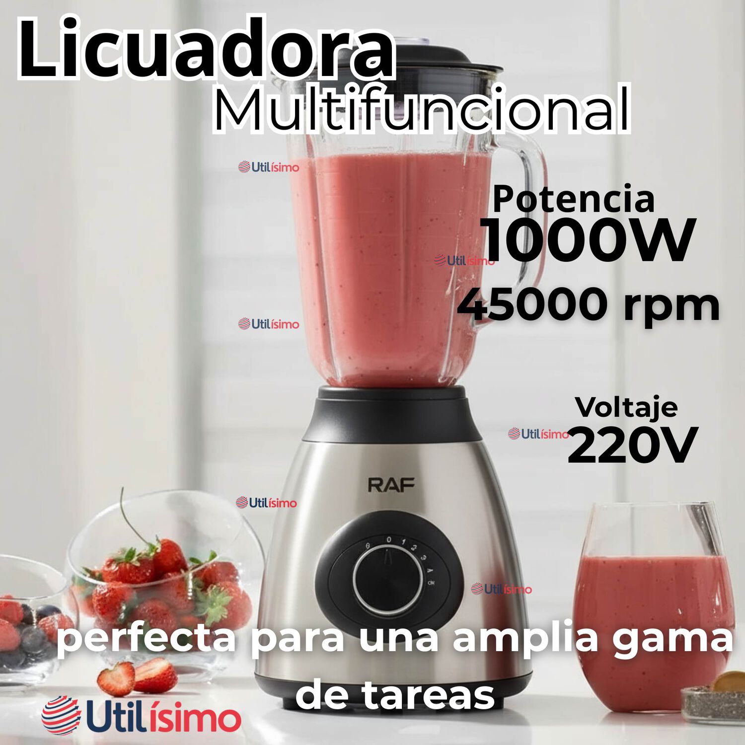 Licuadora Juguera Multifuncional 2 En 1 Picadora Jarra De Vidrio 1000w De Potencia image number 1.0