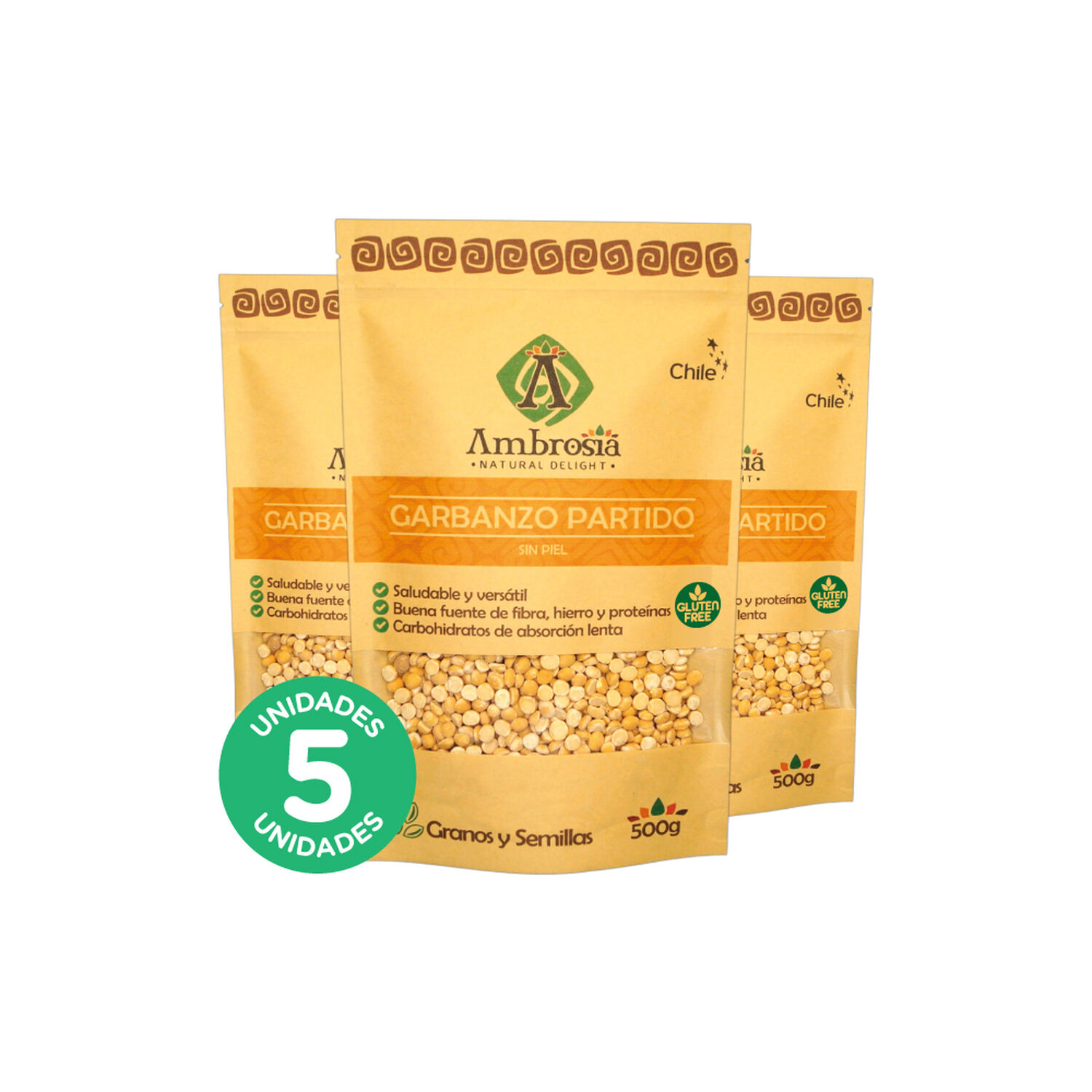 Pack 5, Garbanzos Partidos Y Pelados Libre De Gluten Y Vegana 500gr image number 0.0