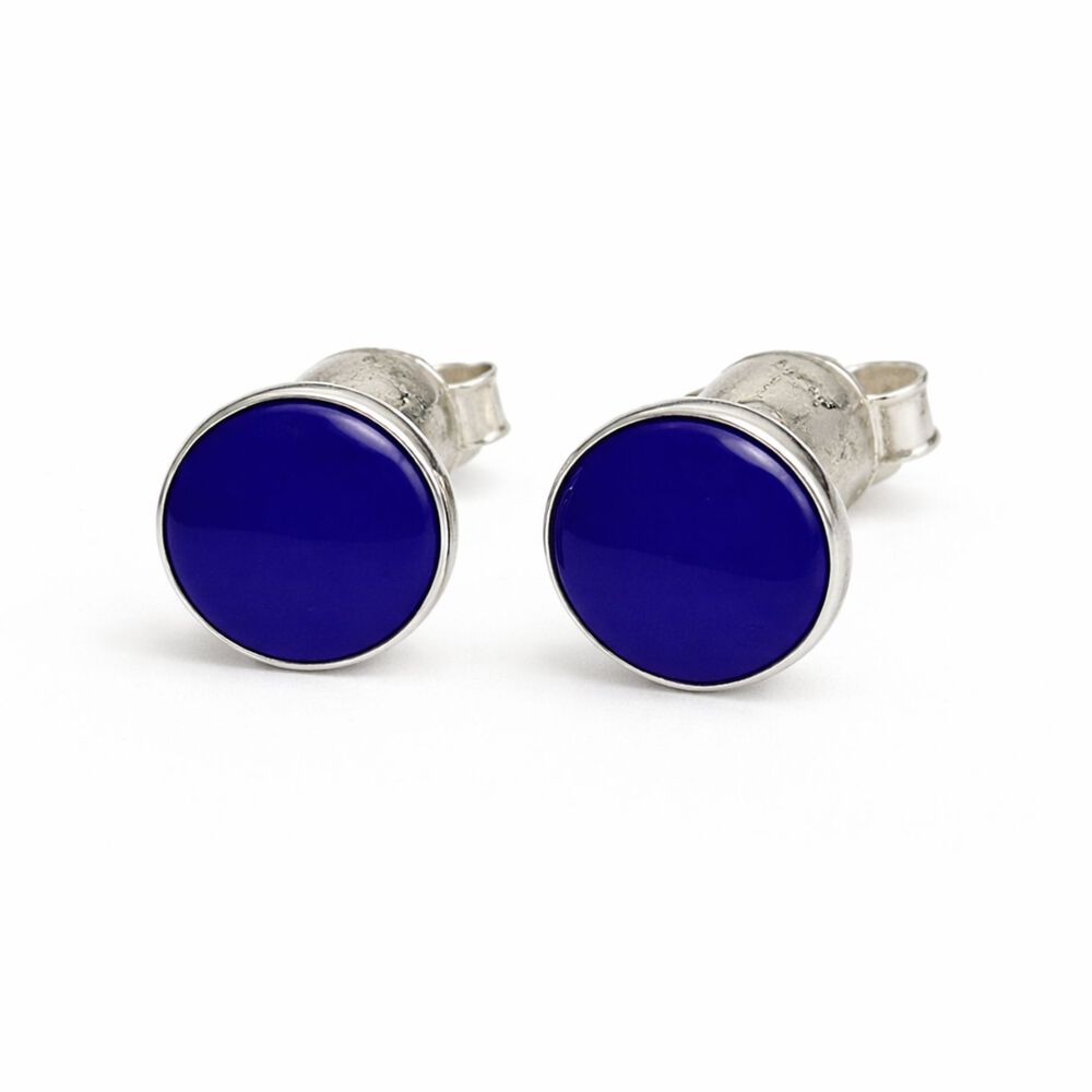 Aros Lapisl&aacute;zuli Circular Plata 950 Tornillo Mariposa Mujer Elegantes Piedra Azul image number 0.0