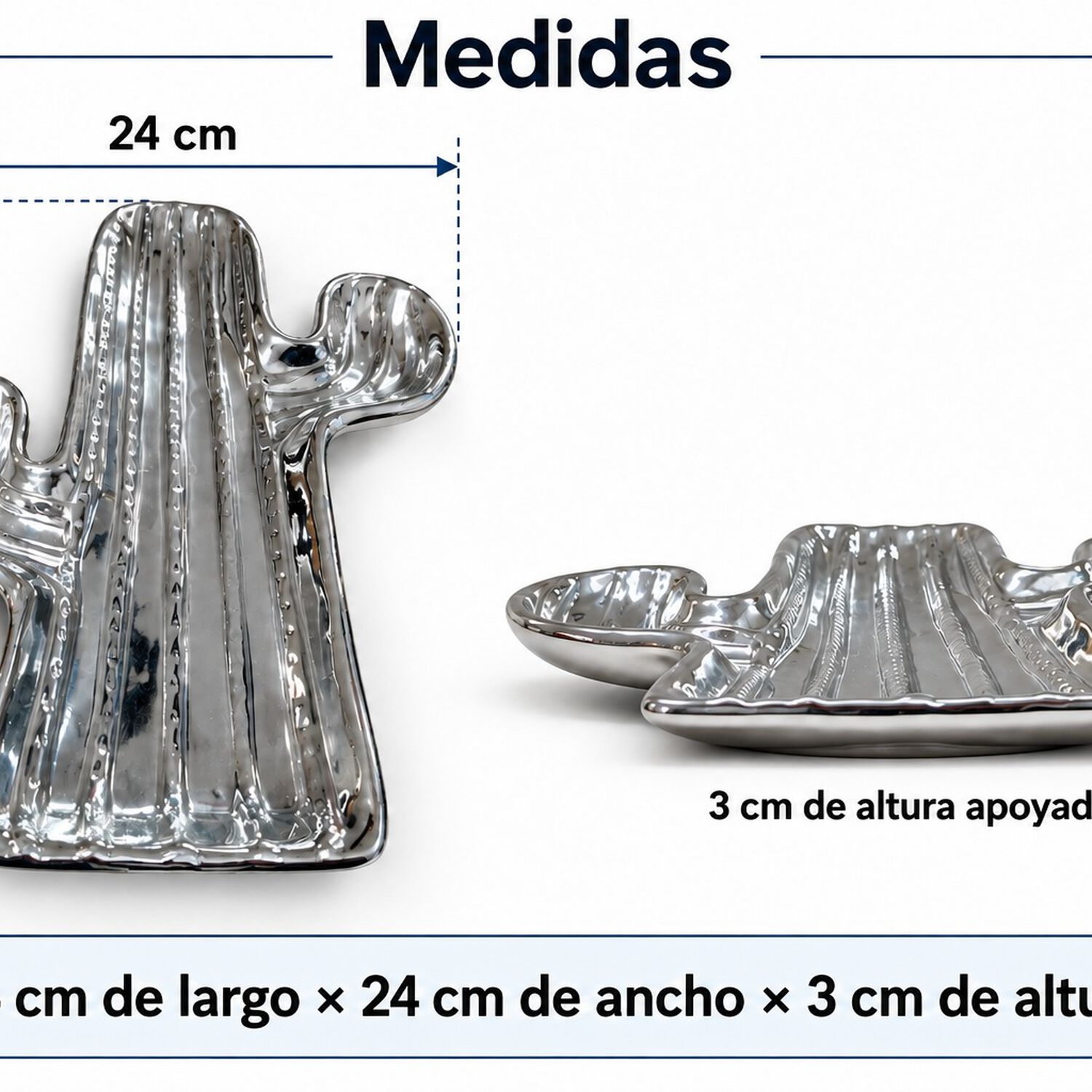 Bandeja Decorativa Cactus Cer&aacute;mica Plateada Brillante 34x24 Cm image number 4.0