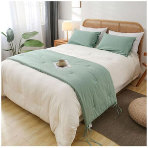 Set Piecera De Lino Verde 80 X 210 +2 Fundas