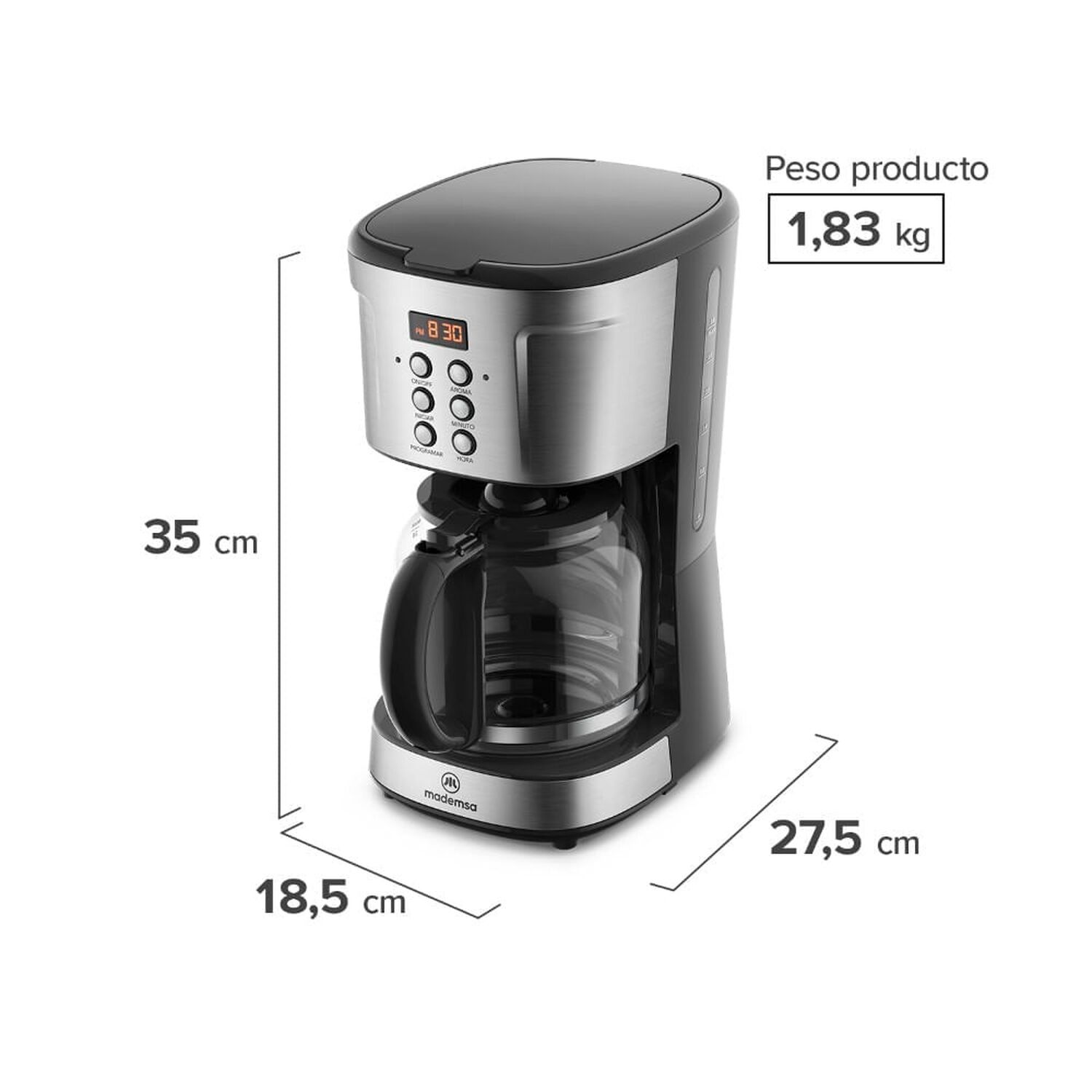 Cafetera El&eacute;ctrica Mademsa 1,5l Proglamable 900w Mcm30 image number 2.0