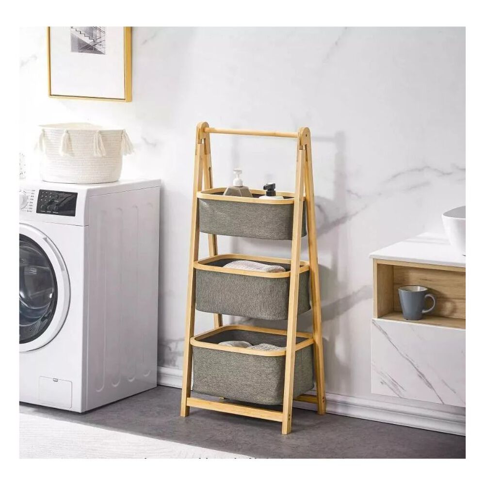 Estante De Almacenamiento De 3 Niveles Con Cesto Plegable image number 3.0