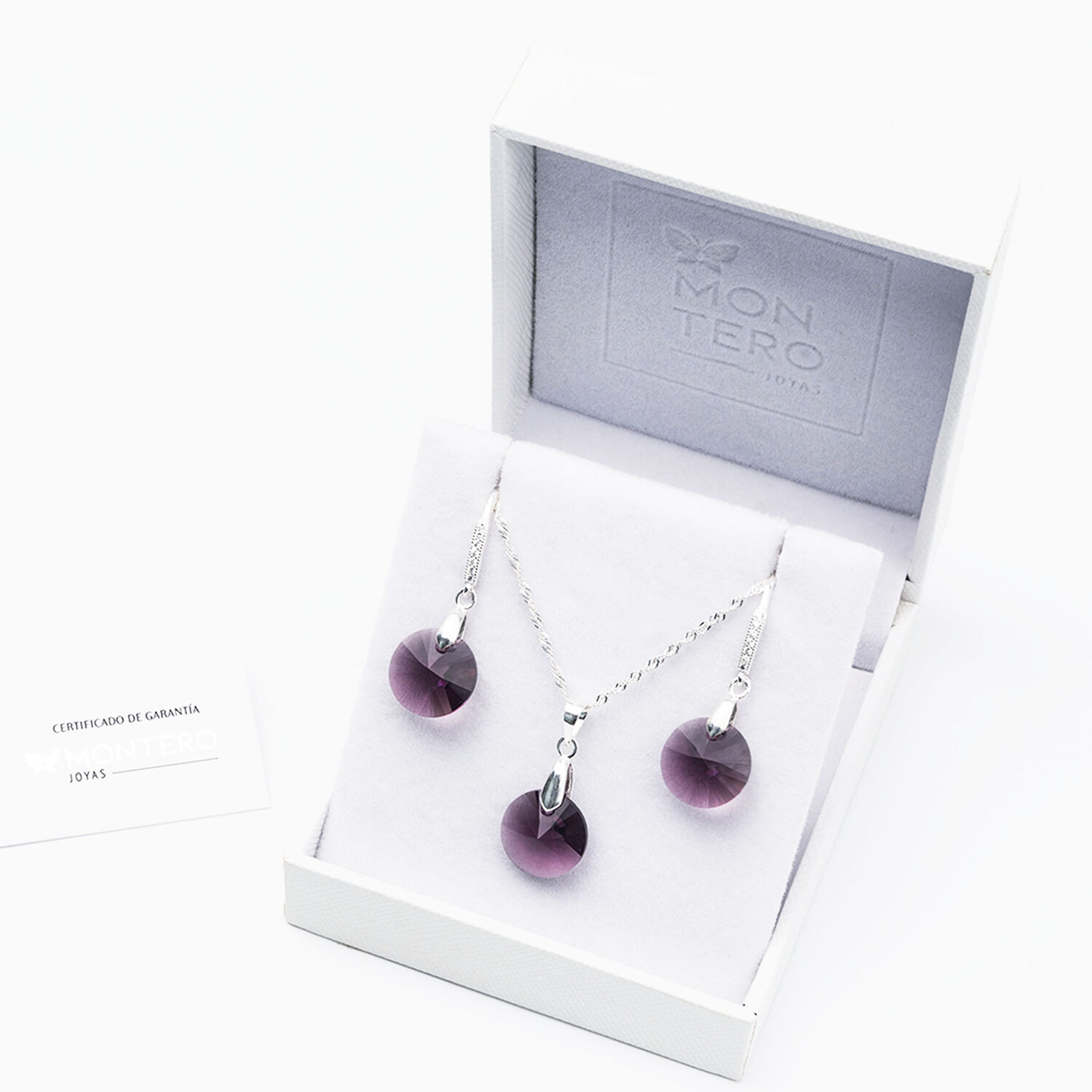 Collar Aros Conjunto Madrid Cristales Genuinos Amethyst image number 2.0