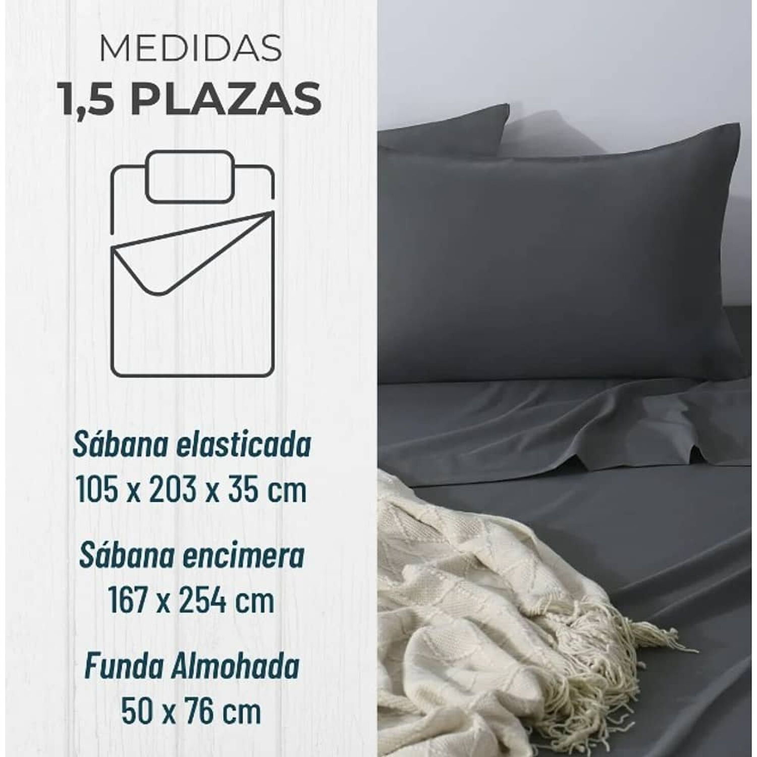 Sabana 1800 Hotel Ultra Suave + Funda Bordada. 1.5 Gris Oscuro image number 2.0