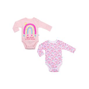 Set 2 Body Manga Larga Rosa Arcoiris Ni&ntilde;a 0-3 Meses