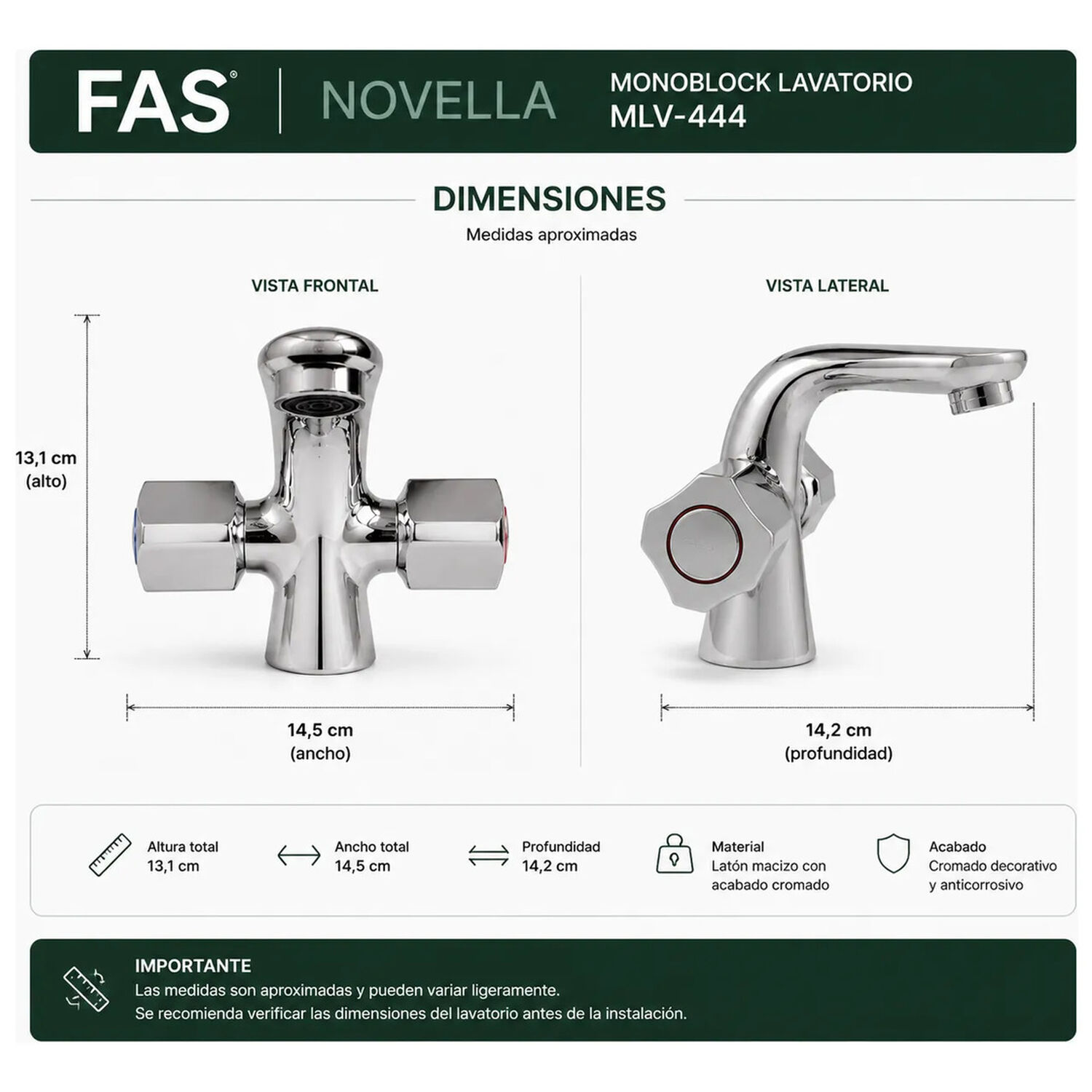 Monoblock Llave Grifo Para Lavatorio Modelo Novella Marca Fas image number 7.0