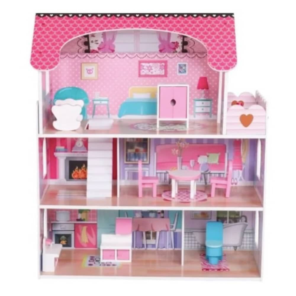 Casa De Mu&ntilde;ecas Cl&aacute;sica De Madera Rosada Con Accesorios image number 2.0