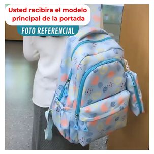 Mochila Escolar 46cm Diseño Floral Print Light Blue