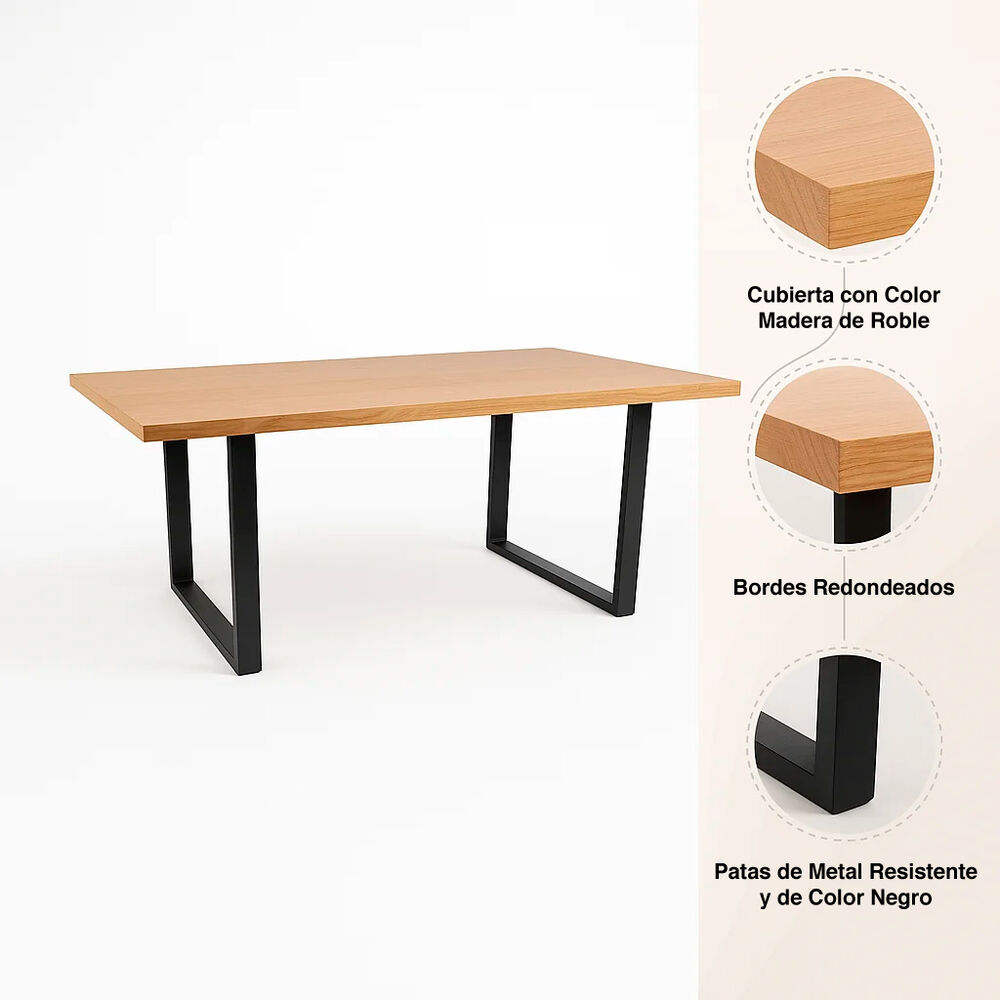 Mesa De Comedor Estilo Industrial 140x90 - Madera Clara image number 4.0
