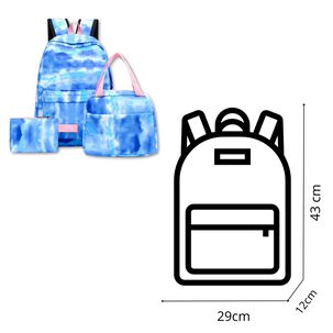 Pack Mochila Lonchera Estuche 43cm Juvenil Escolar Gradient Sky Blue