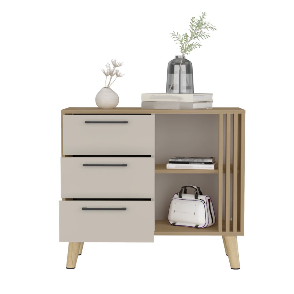 Comoda 3 Cajones Fm 64,4x80x35 Cm Café Claro Y Beige image number 2.0