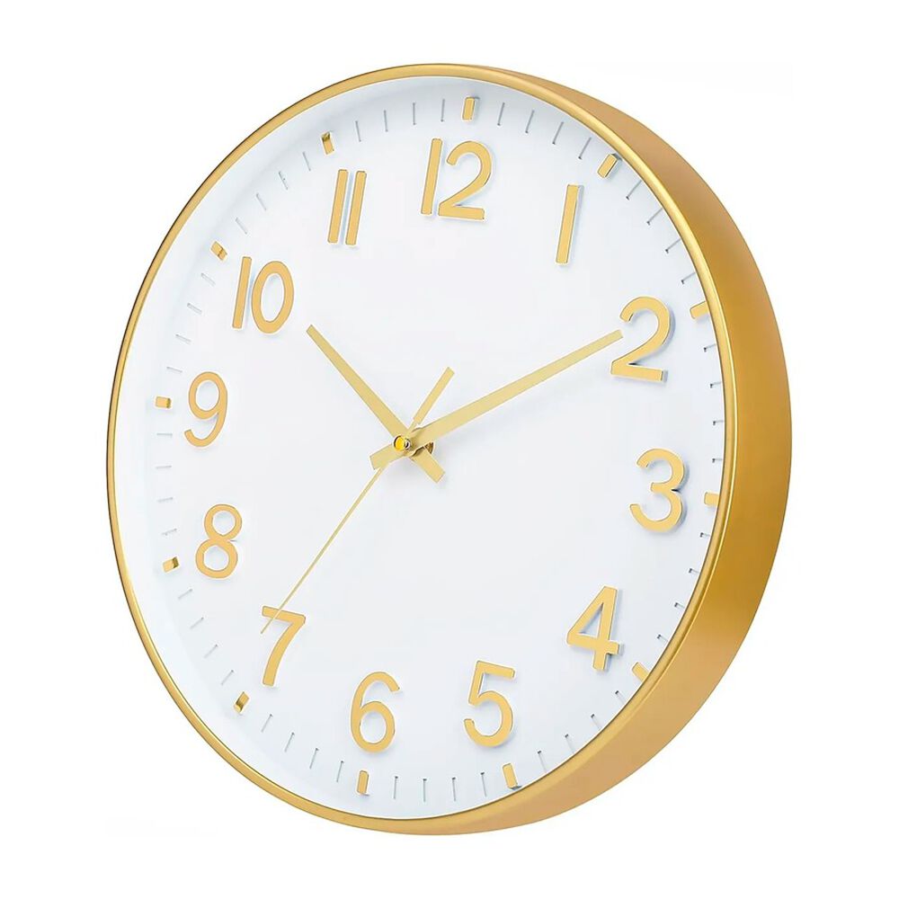 Reloj De Pared Redondo Moderno Blanco Y Dorado image number 4.0