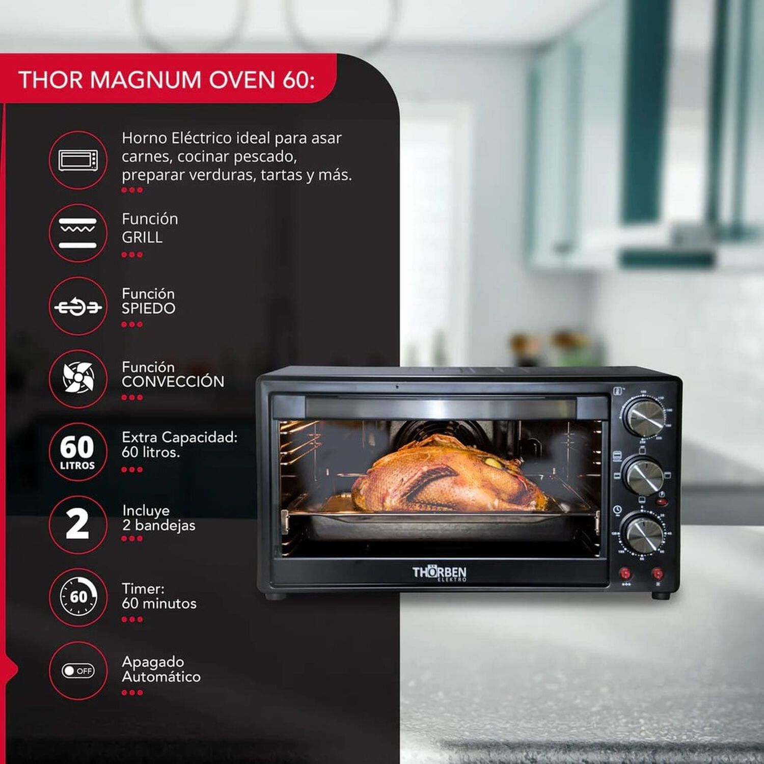 Horno El&eacute;ctrico 60 Litros 2200w Thor Magnum Oven 60 image number 2.0