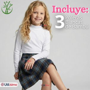 Pack 3 Poleras Camisetas Bamb&uacute; Blancas Cuello Beatle Primera Capa Manga Larga Ni&ntilde;a