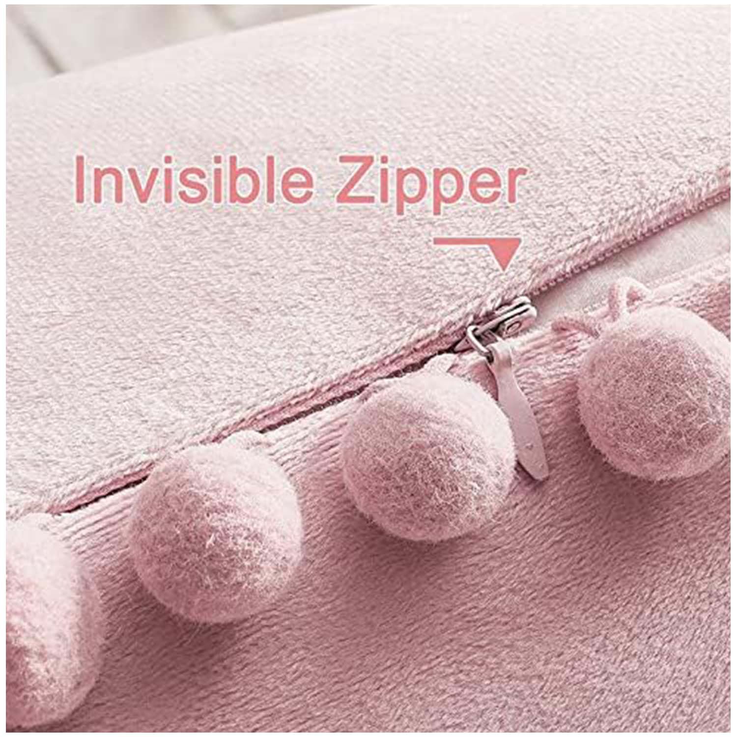 Pack De 02 Fundas De Coj&iacute;n De Terciopelo Con Pompon 45x45 Rosa image number 3.0